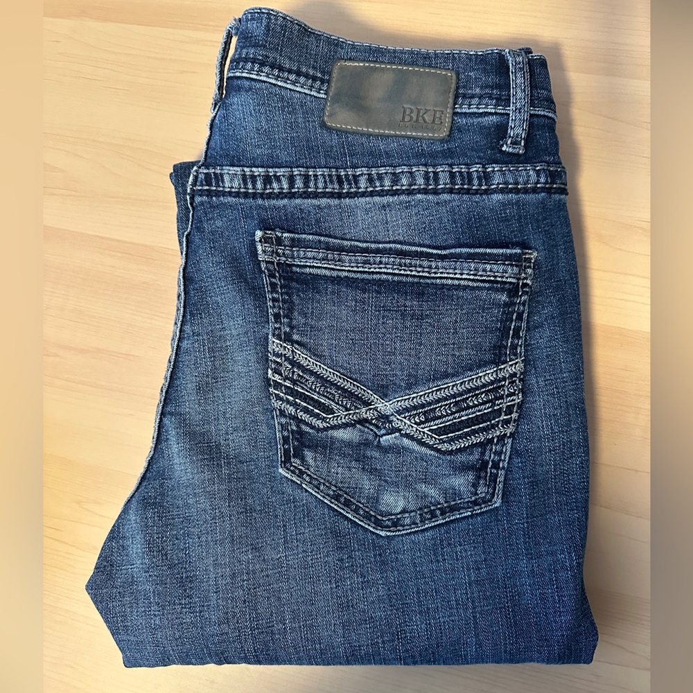 BKE Men's Dark Blue Straight Jeans